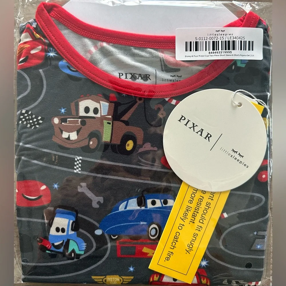Little Sleepies Disney Cars Piston Cup Bamboo Pajama Set 2 Piece Size 5/6 NWT